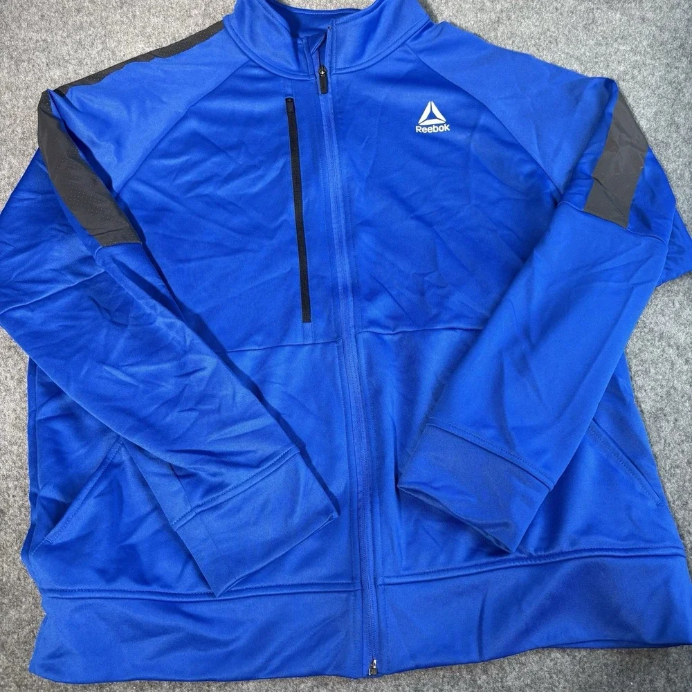 Reebok Jacket Mens Xl Blue Athletic Track Full Zip Training‎ Running Gym Active